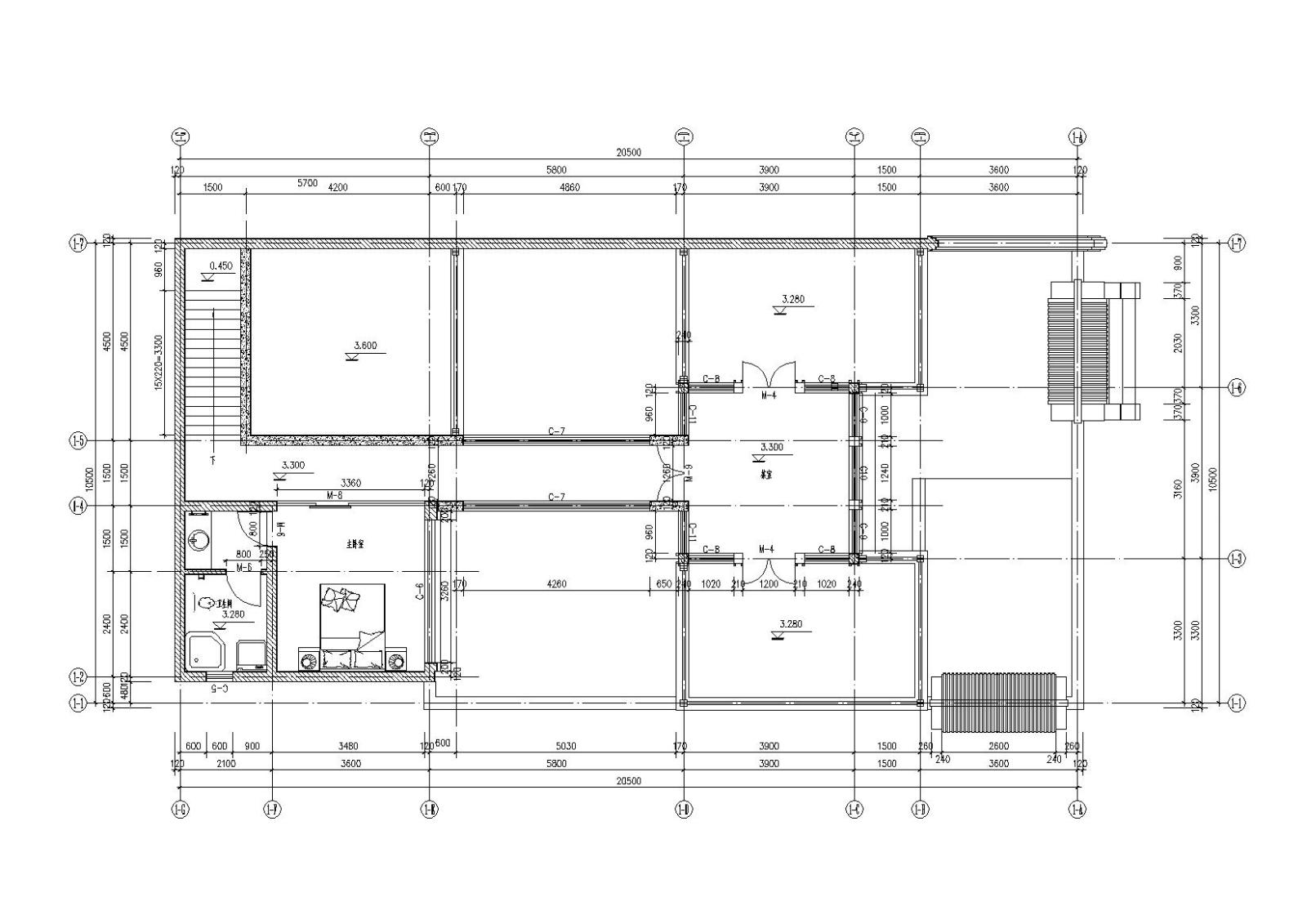 北方坡屋顶小二层三居四合院居住建筑施工图（含效果图）施工图下载【ID:149860103】