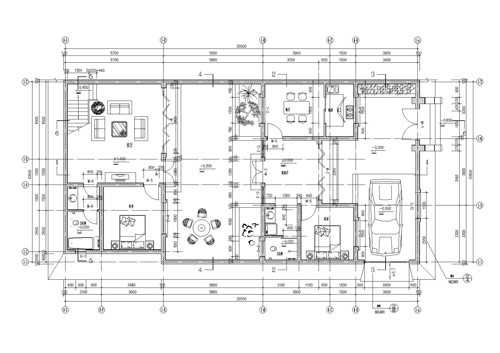 北方坡屋顶小二层三居四合院居住建筑施工图（含效果图）施工图下载【ID:149860103】