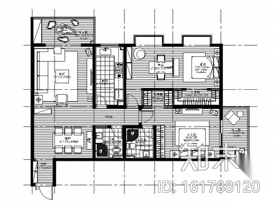 精致简约现代风格三居室样板间CAD装修施工图（含效果）施工图下载【ID:161788120】