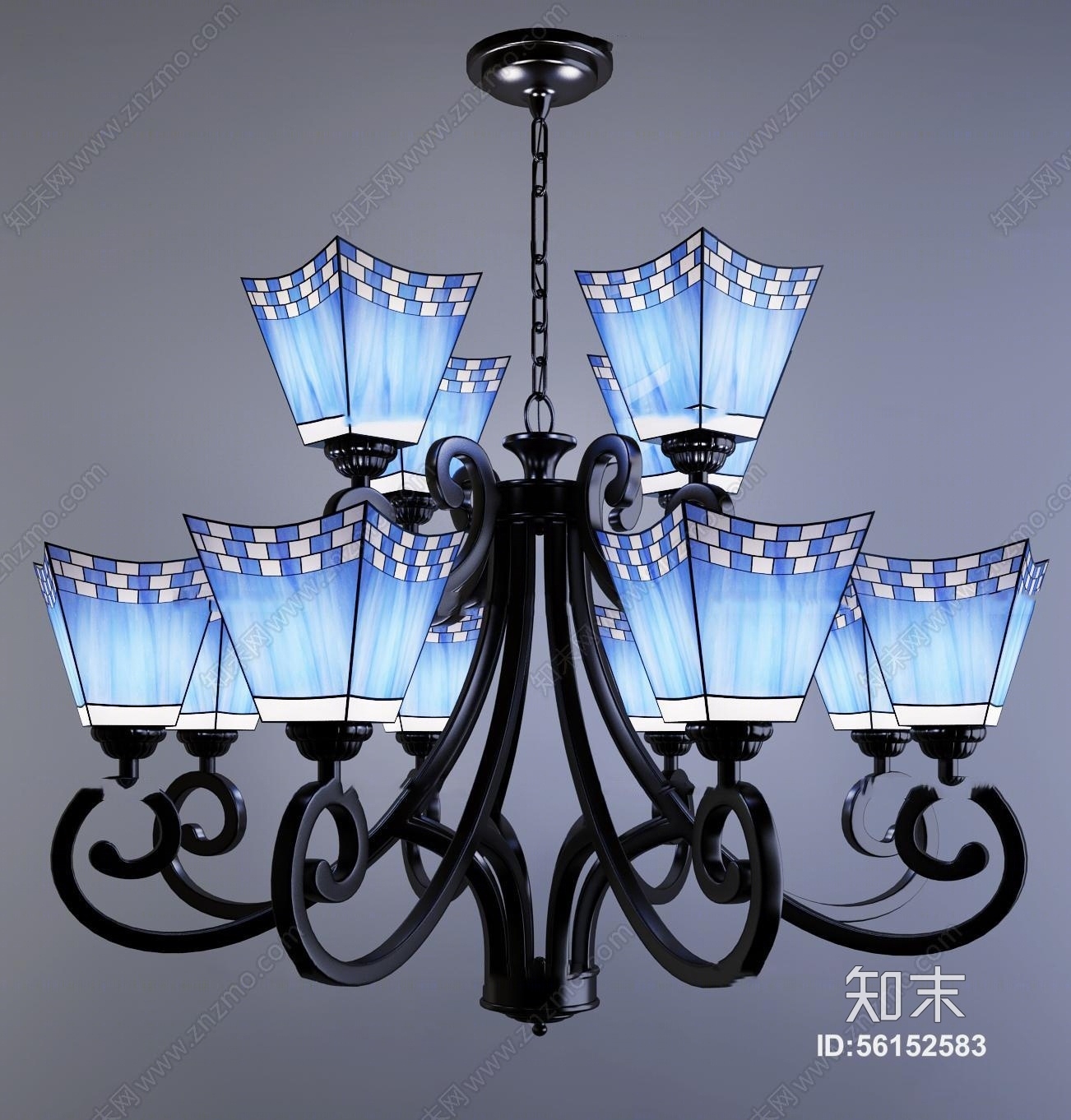 地中海铁艺吊灯3D模型下载【ID:56152583】