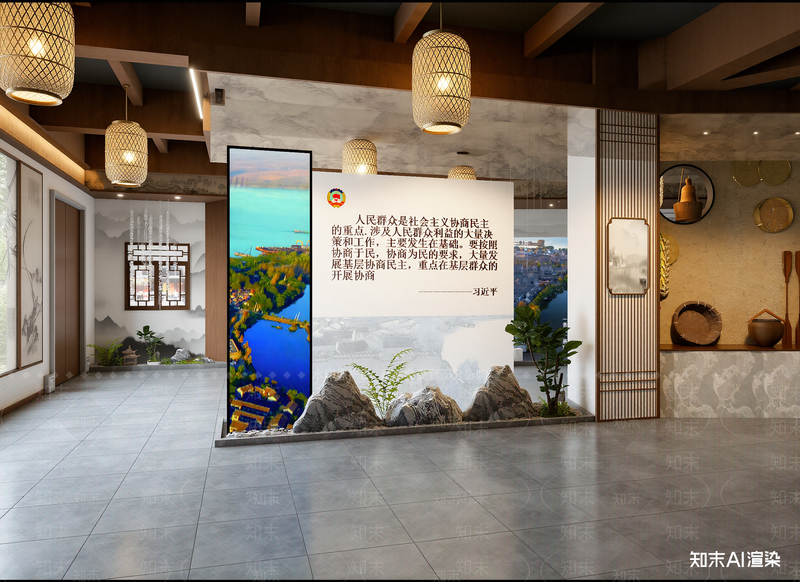 新中式党建展厅3D模型下载【ID:1214757916】