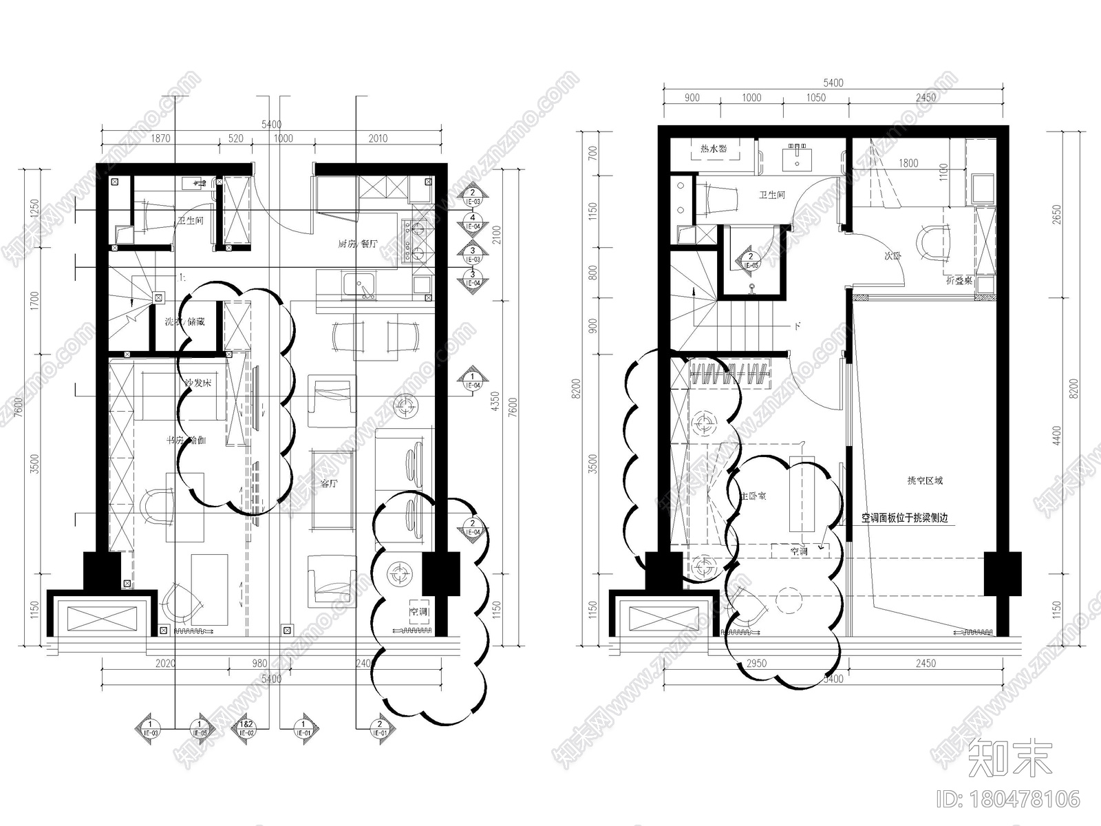 ​[北京]79㎡二居LOFT公寓样板间装修施工图施工图下载【ID:180478106】