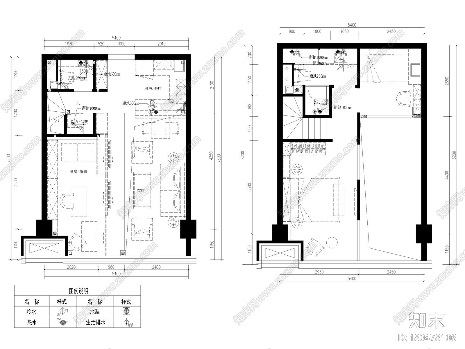 ​[北京]79㎡二居LOFT公寓样板间装修施工图施工图下载【ID:180478106】