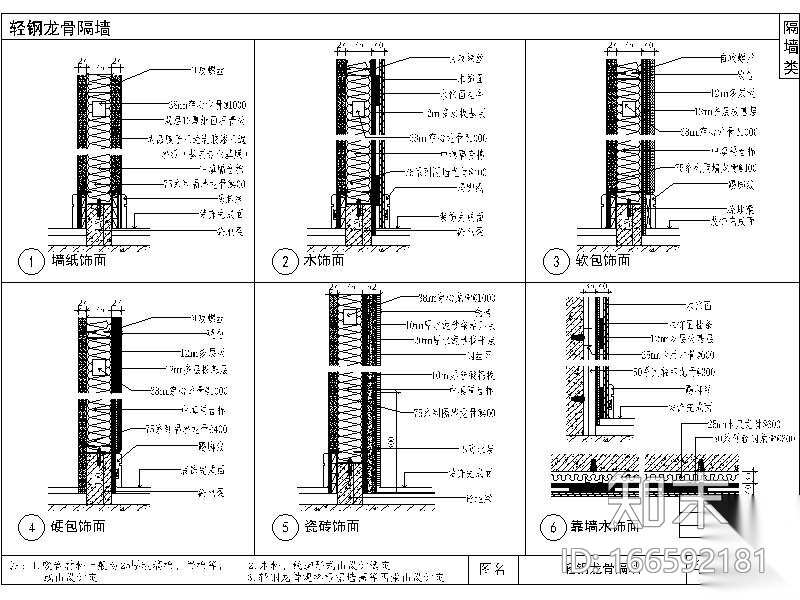 通用节点--隔墙类cad施工图下载【ID:166592181】