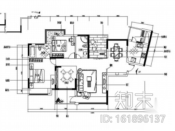 [重庆]三居室精装样板房室内施工图施工图下载【ID:161896137】