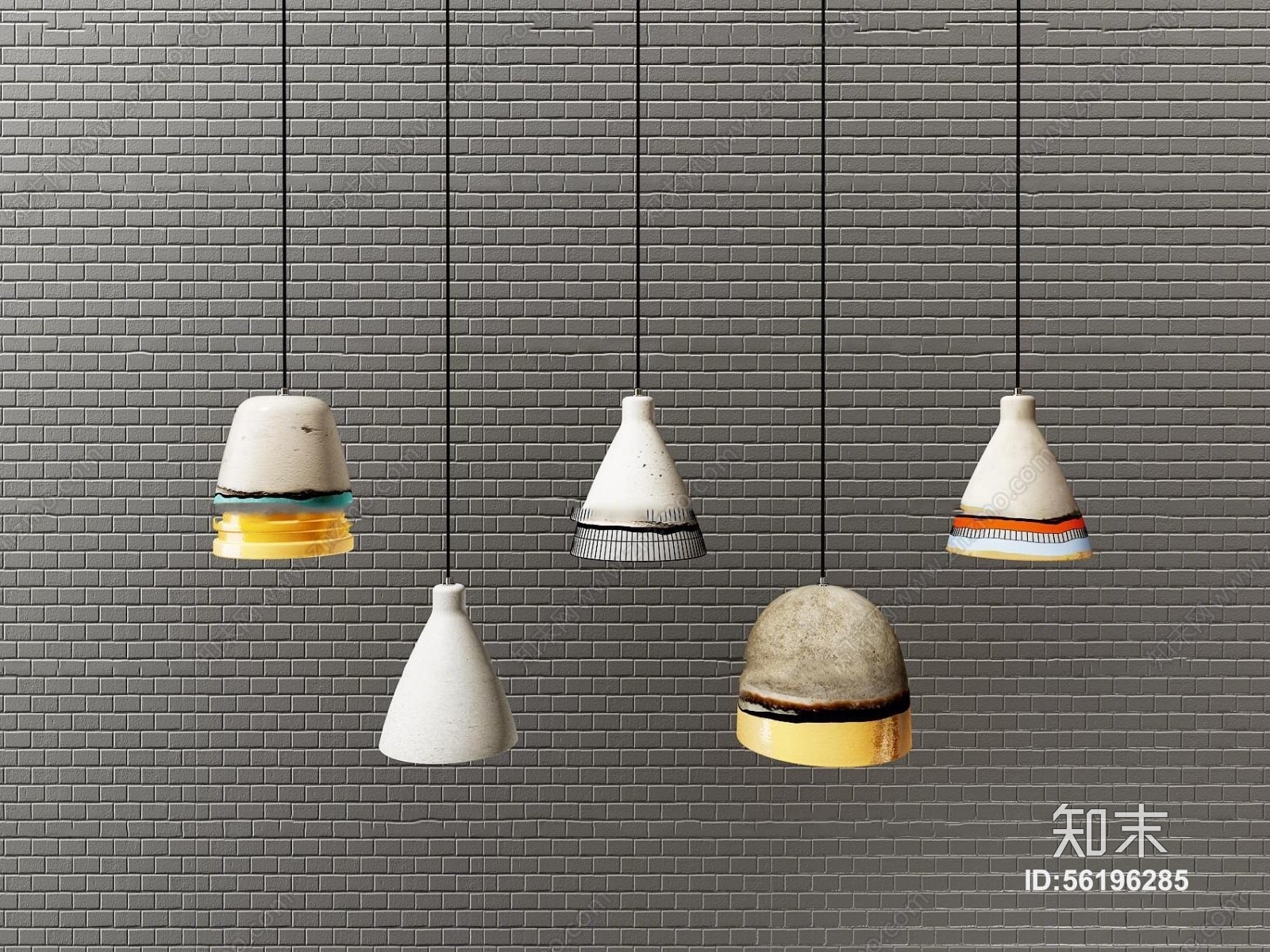 北欧色彩绘画吊灯组合3D模型下载【ID:56196285】
