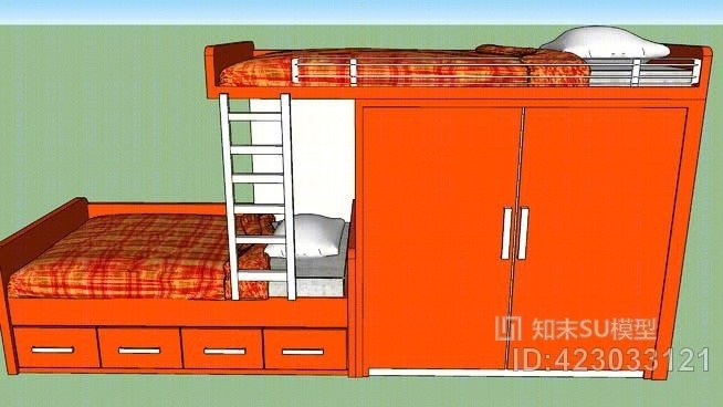 双层床毯式楼梯衣柜SU模型下载【ID:423033121】