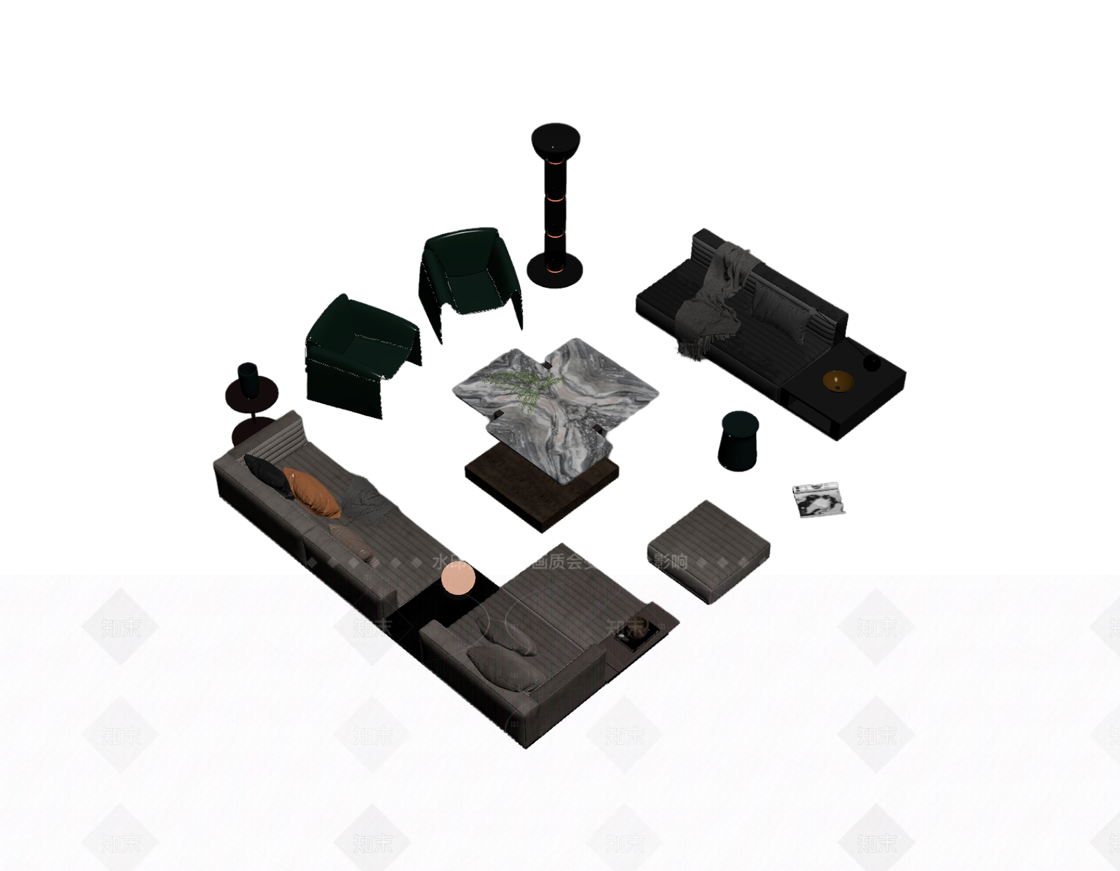 现代客厅组合家具3D模型下载【ID:1205545044】