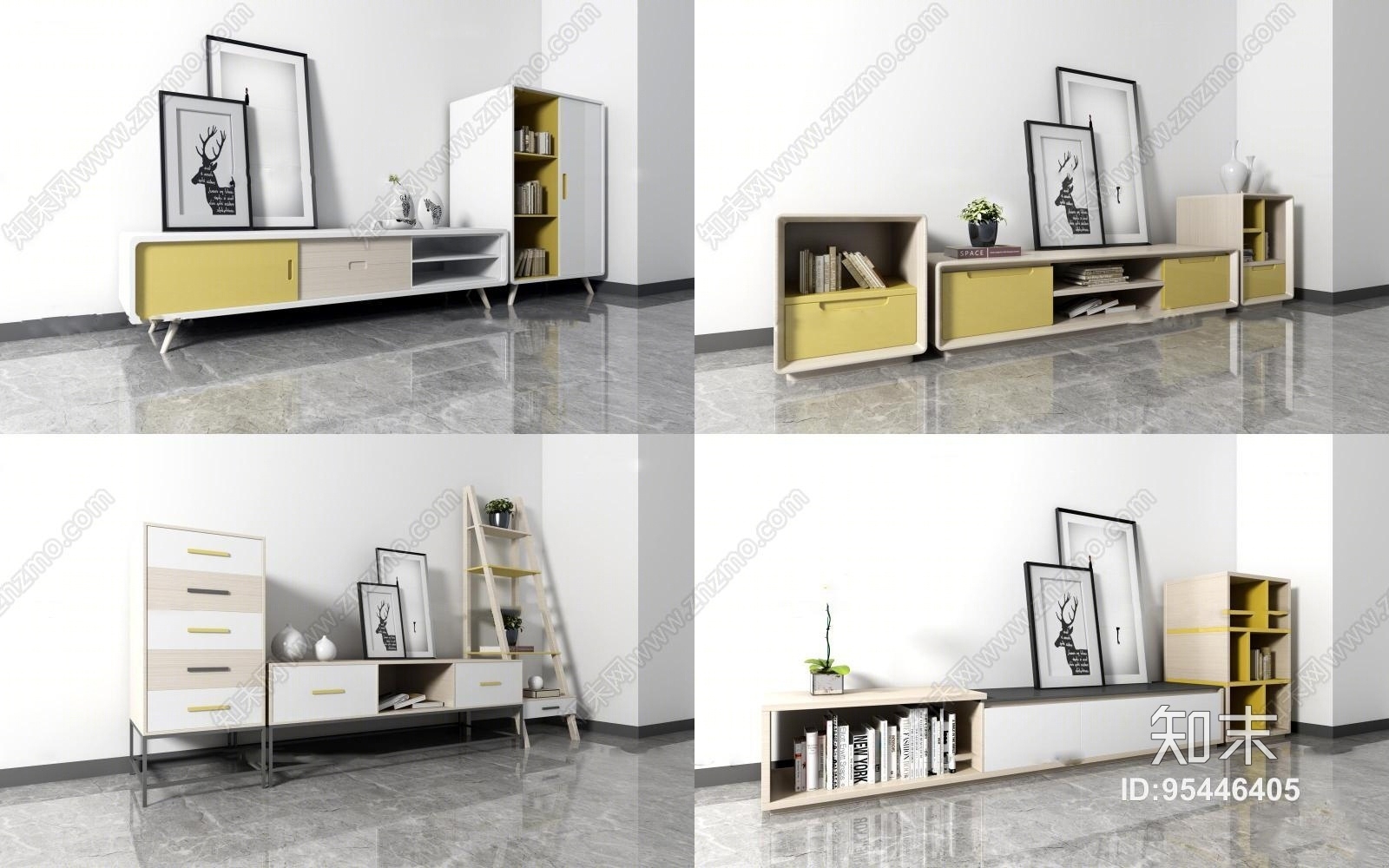 北欧实木电视柜斗柜组合3D模型下载【ID:95446405】