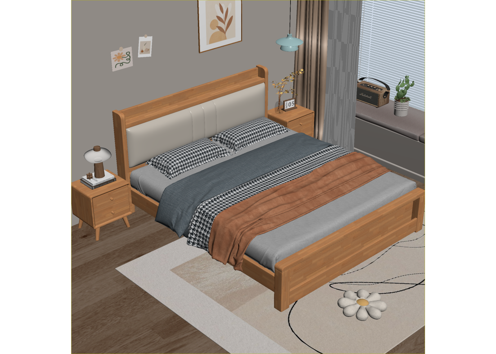 北欧双人床3D模型下载【ID:1215126615】