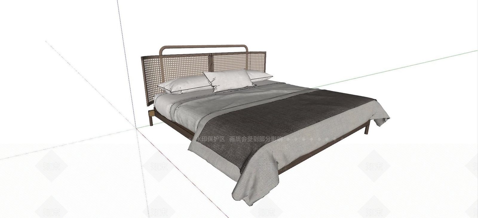 新中式布艺双人床SU模型下载【ID:1123106267】