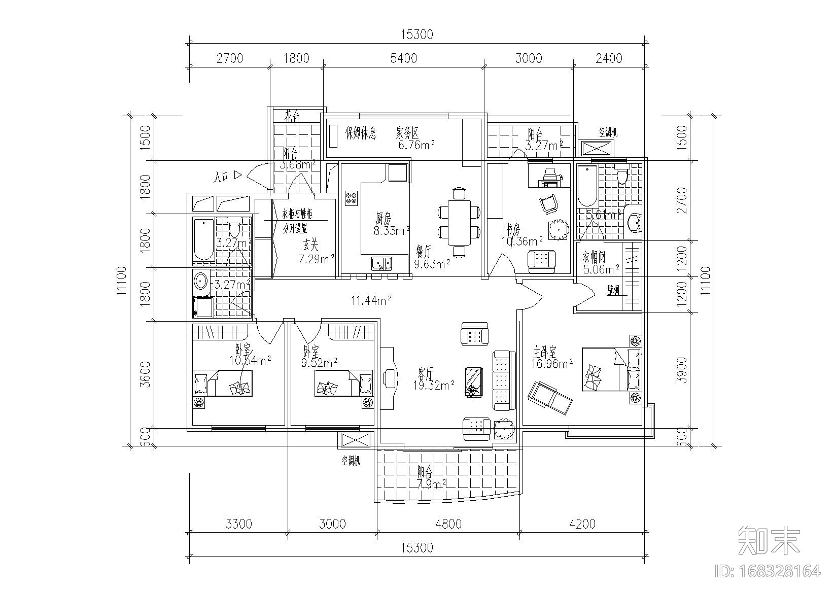 一梯两户南北通透采光良好复式大户型平面图施工图下载【ID:168328164】