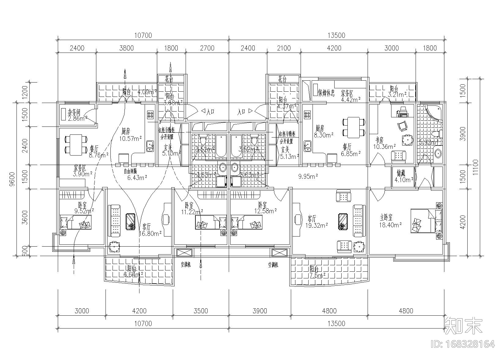 一梯两户南北通透采光良好复式大户型平面图施工图下载【ID:168328164】