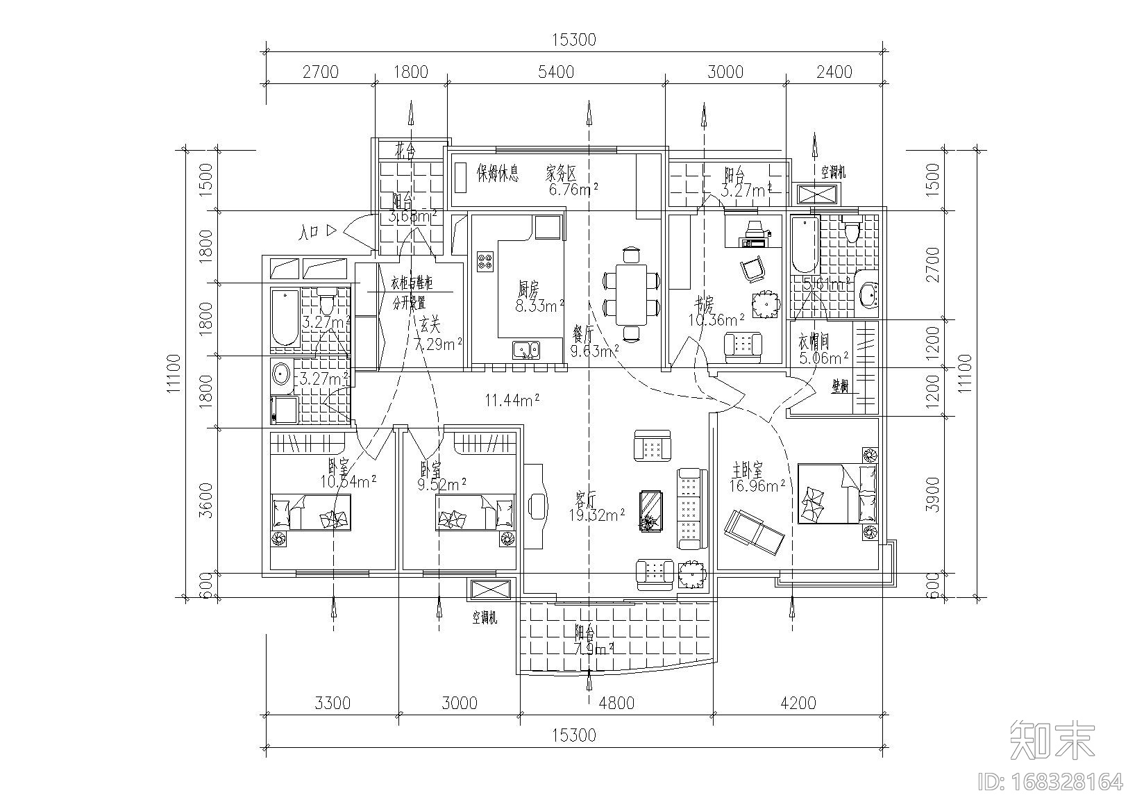 一梯两户南北通透采光良好复式大户型平面图施工图下载【ID:168328164】