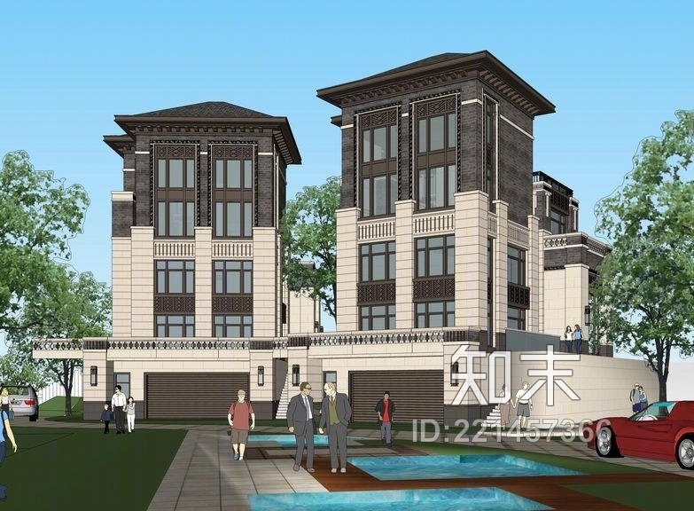 新中式别墅SU模型下载【ID:221457366】
