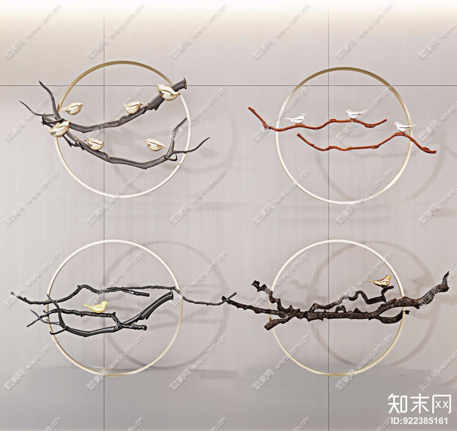 中式树枝饰品摆件挂件组合3D模型下载【ID:922385161】_知末3d模型网