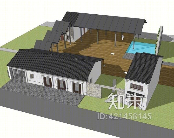 新中式商场建筑SU模型草图