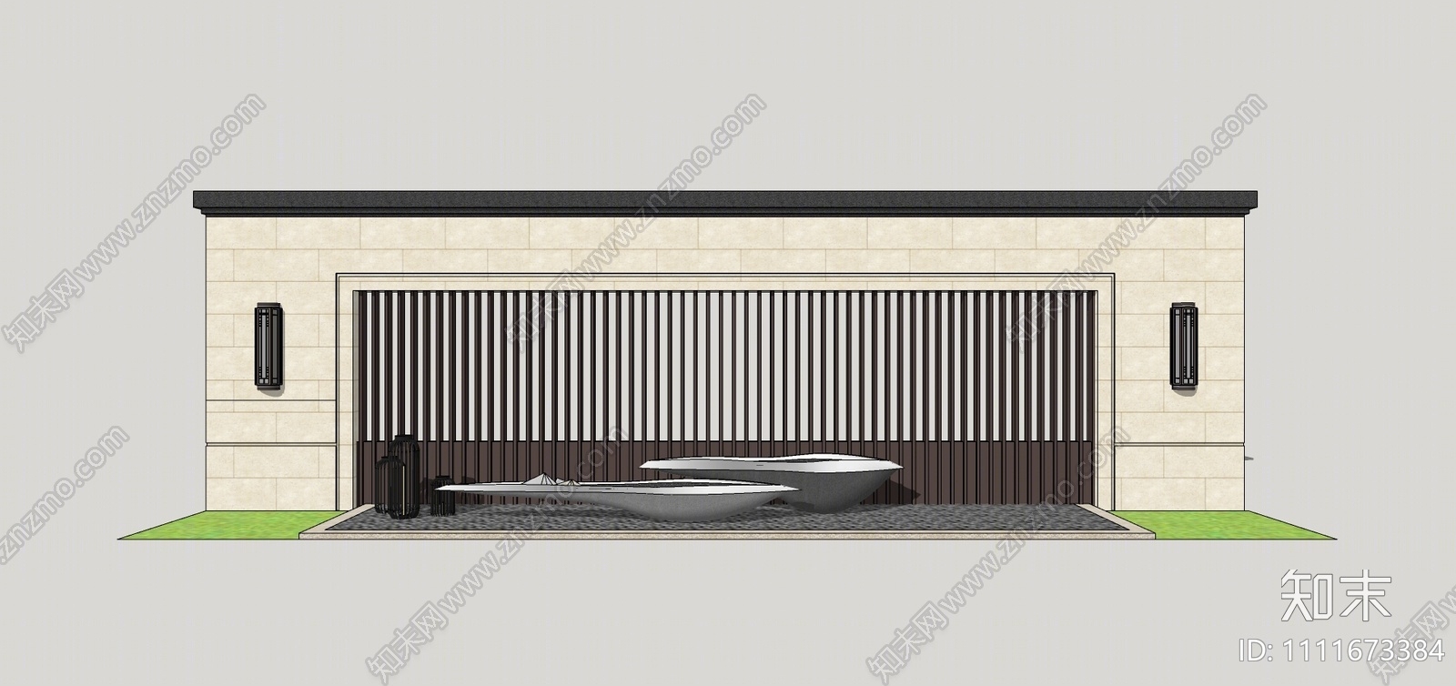 新中式景墙SU模型下载【ID:1111673384】