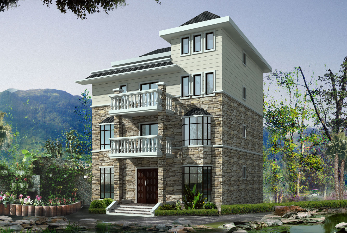 三层现代流派建筑别墅设计包含效果图cad施工