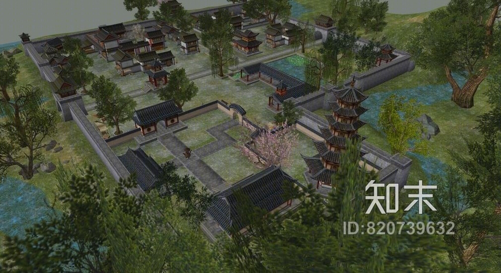 河阳城古建场景SU模型下载【ID:820739632】