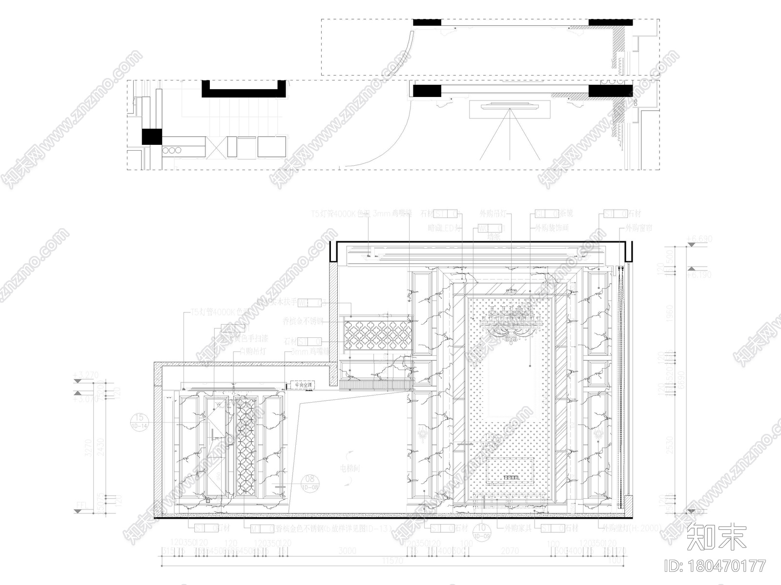 [广东]847㎡现代四层四居室家装别墅施工图cad施工图下载【ID:180470177】