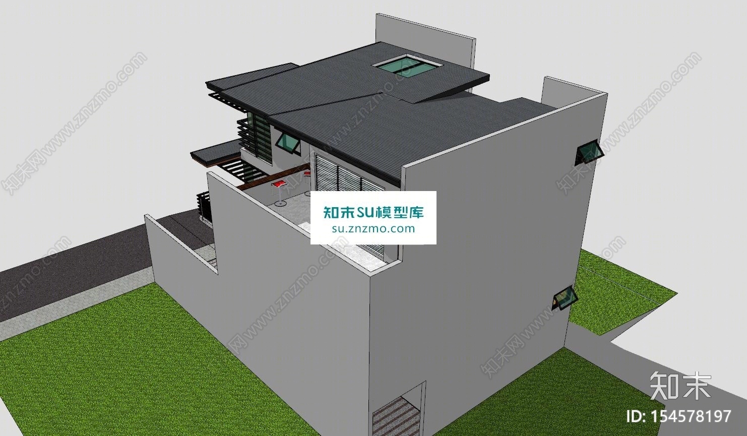 三层住宅别墅建筑SU模型下载【ID:154578197】
