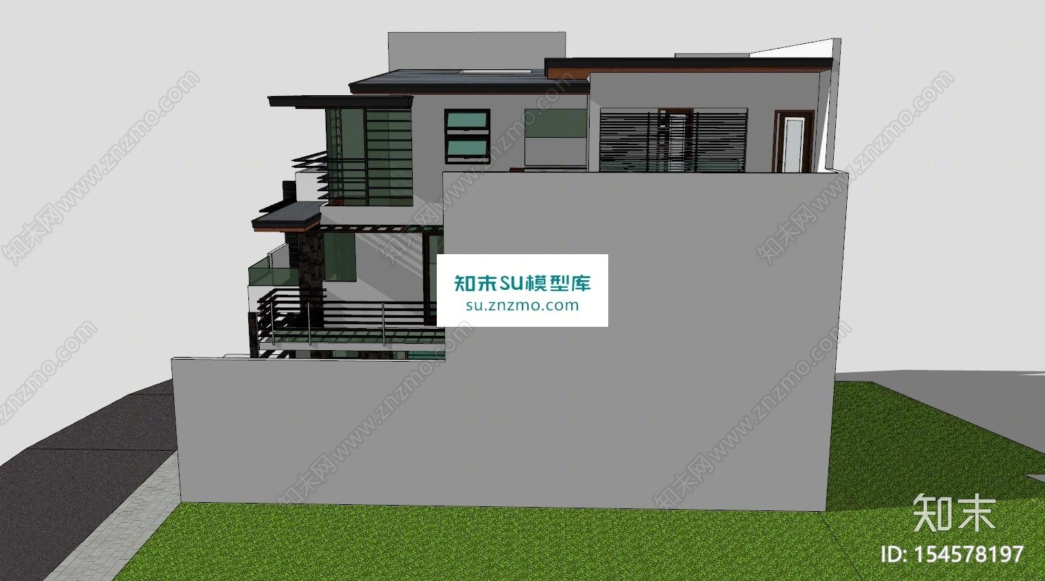 三层住宅别墅建筑SU模型下载【ID:154578197】