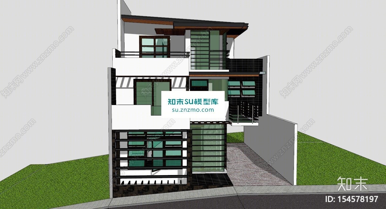 三层住宅别墅建筑SU模型下载【ID:154578197】