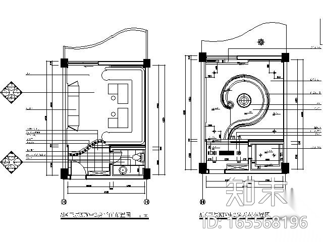 KTV两套中包房装修图cad施工图下载【ID:165568196】