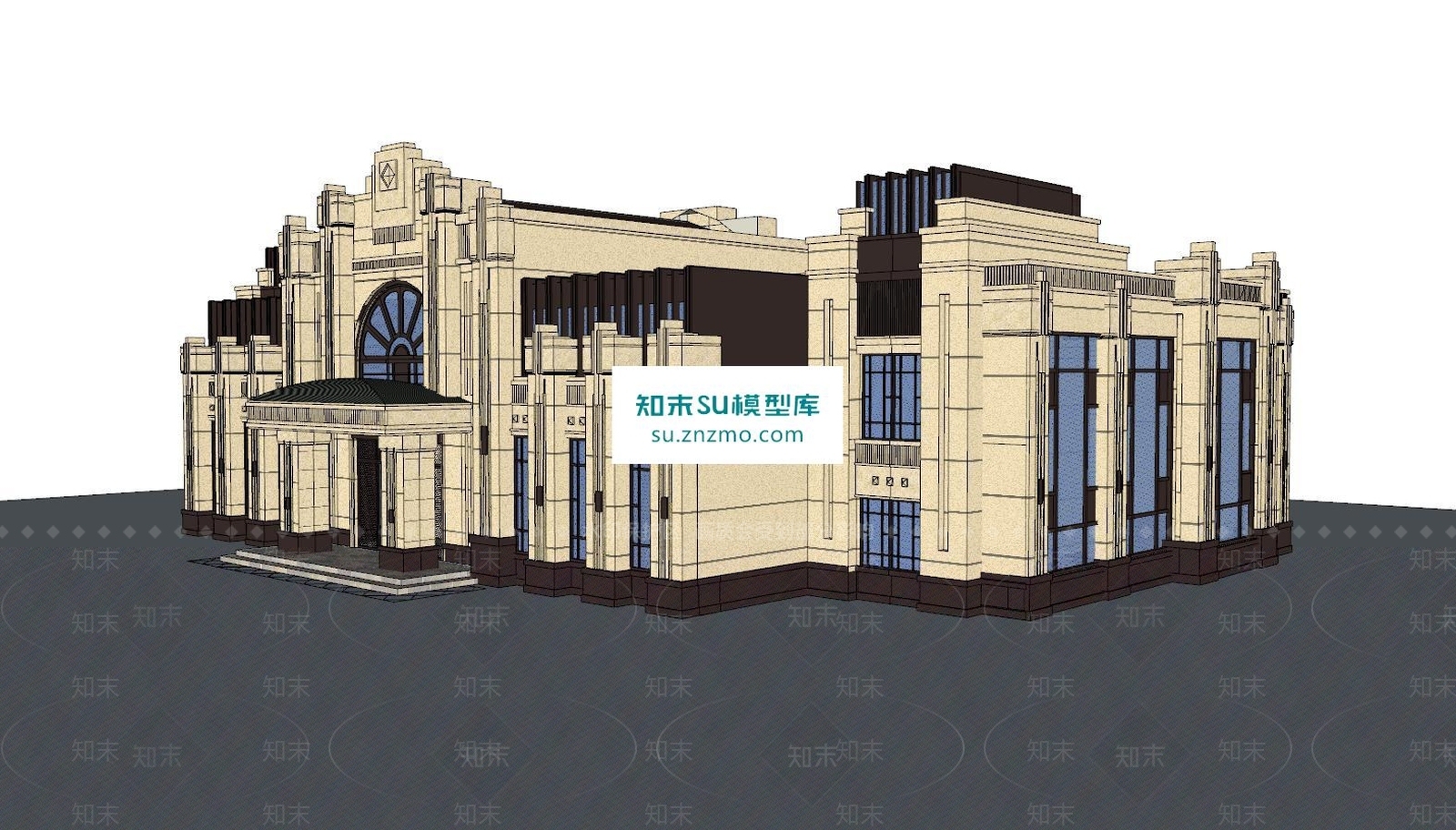 售楼处欧式建筑SU模型下载【ID:166390169】