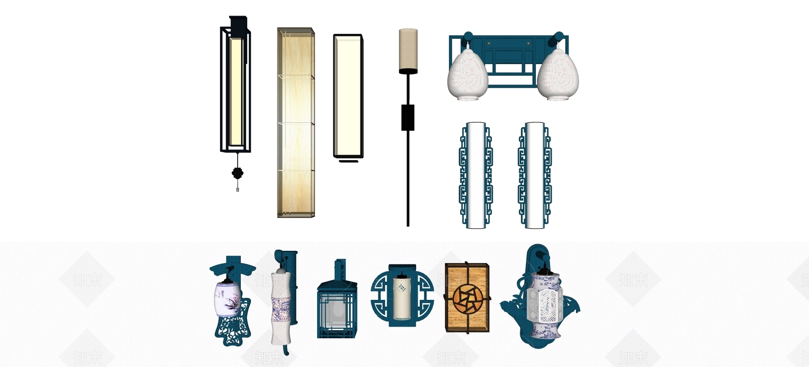 新中式壁灯组合编钟SU模型下载【ID:332655946】