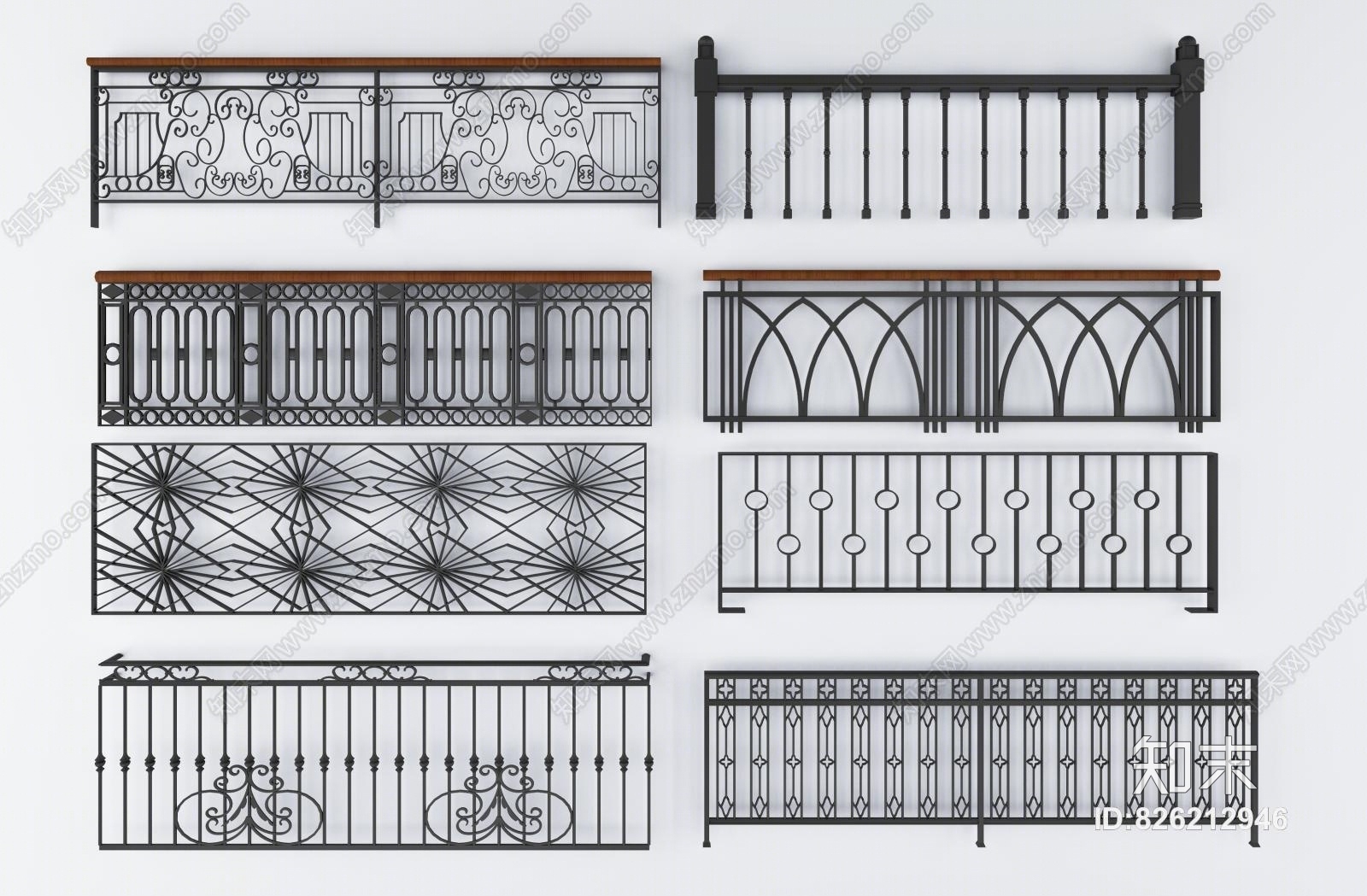 现代铁艺护栏组合3D模型下载【ID:826212946】