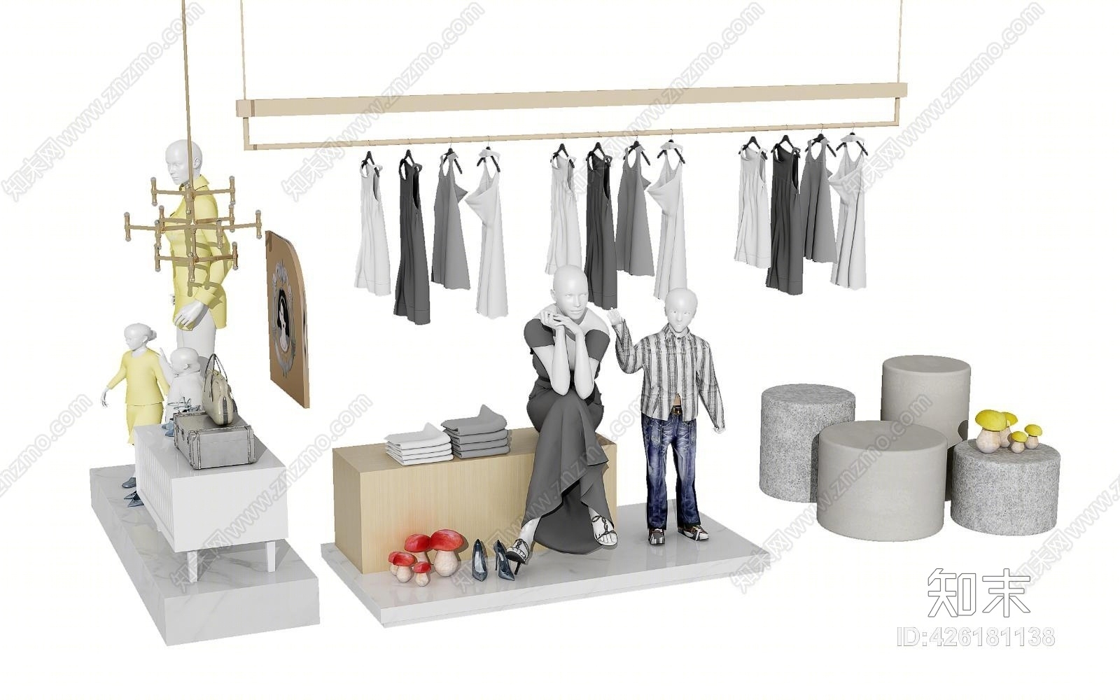 现代服装模特展示组合3D模型下载【ID:426181138】
