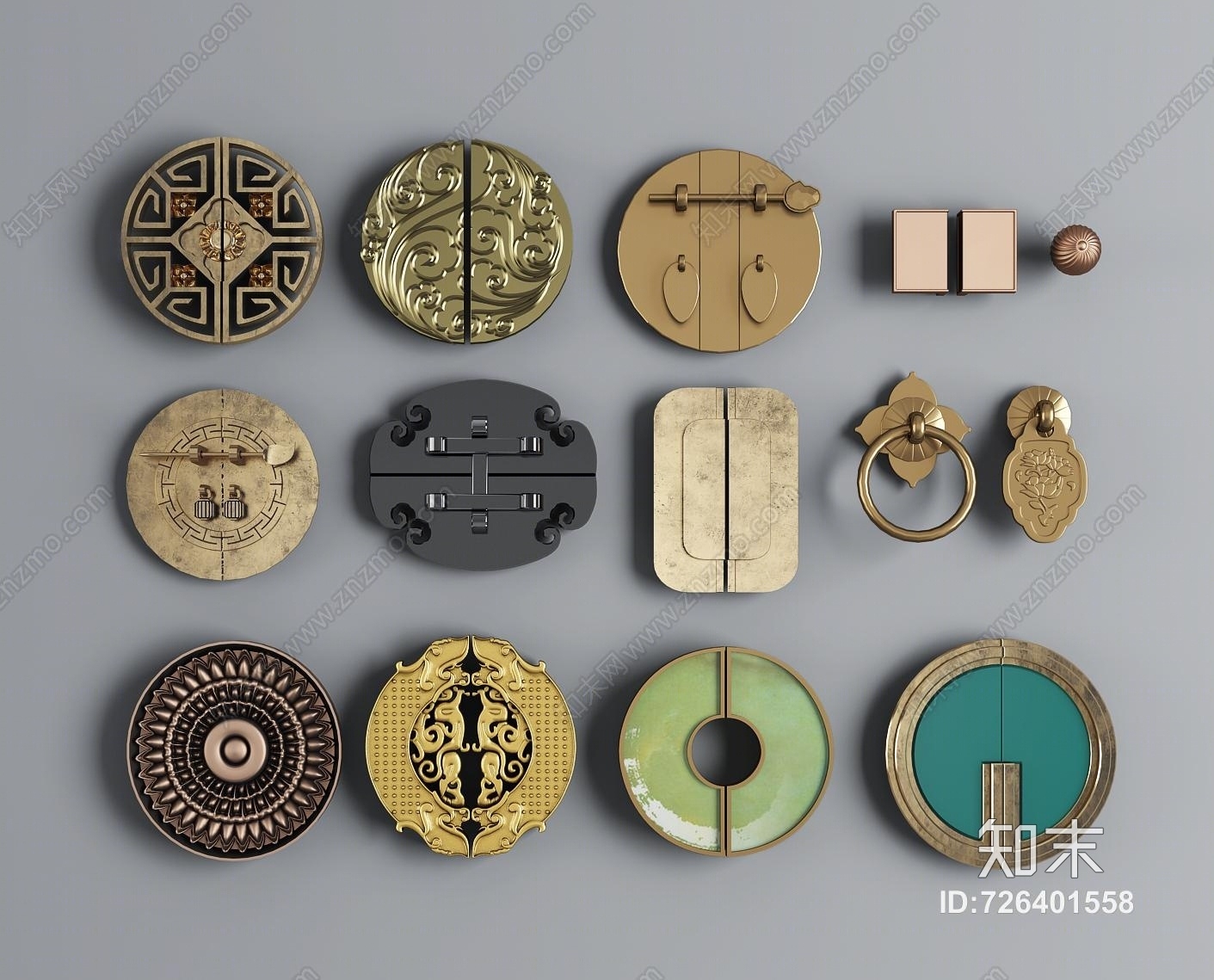 新中式金属门把手拉手组合3D模型下载【ID:726401558】