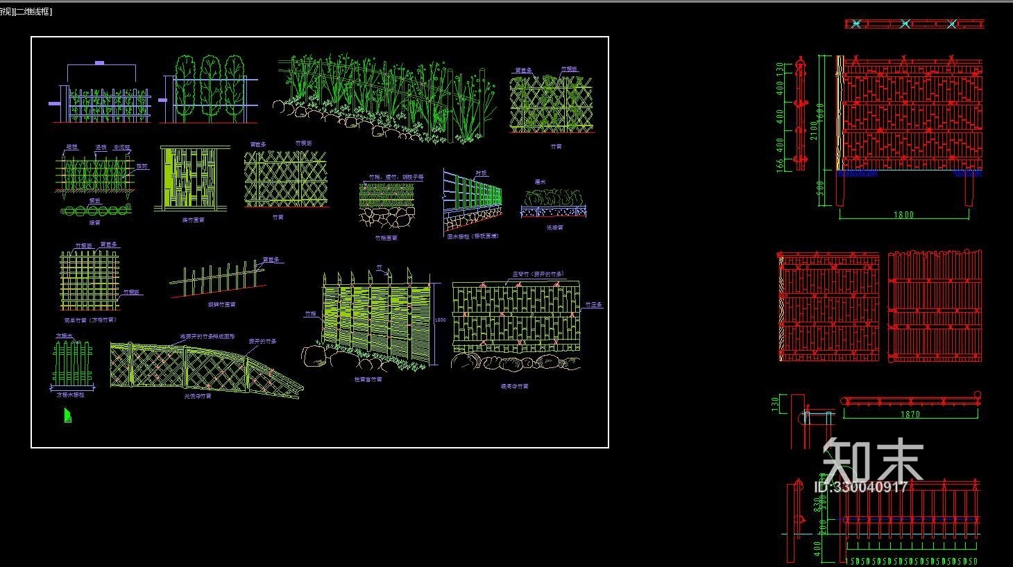 竹篱笆样式CAD图纸施工图下载【ID:330040917】