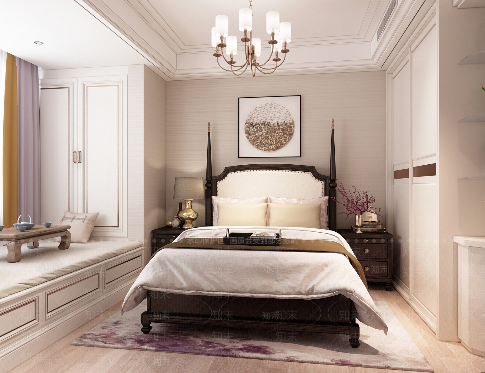 美式老人房榻榻米卧室双人床3D模型下载【ID:435223428】