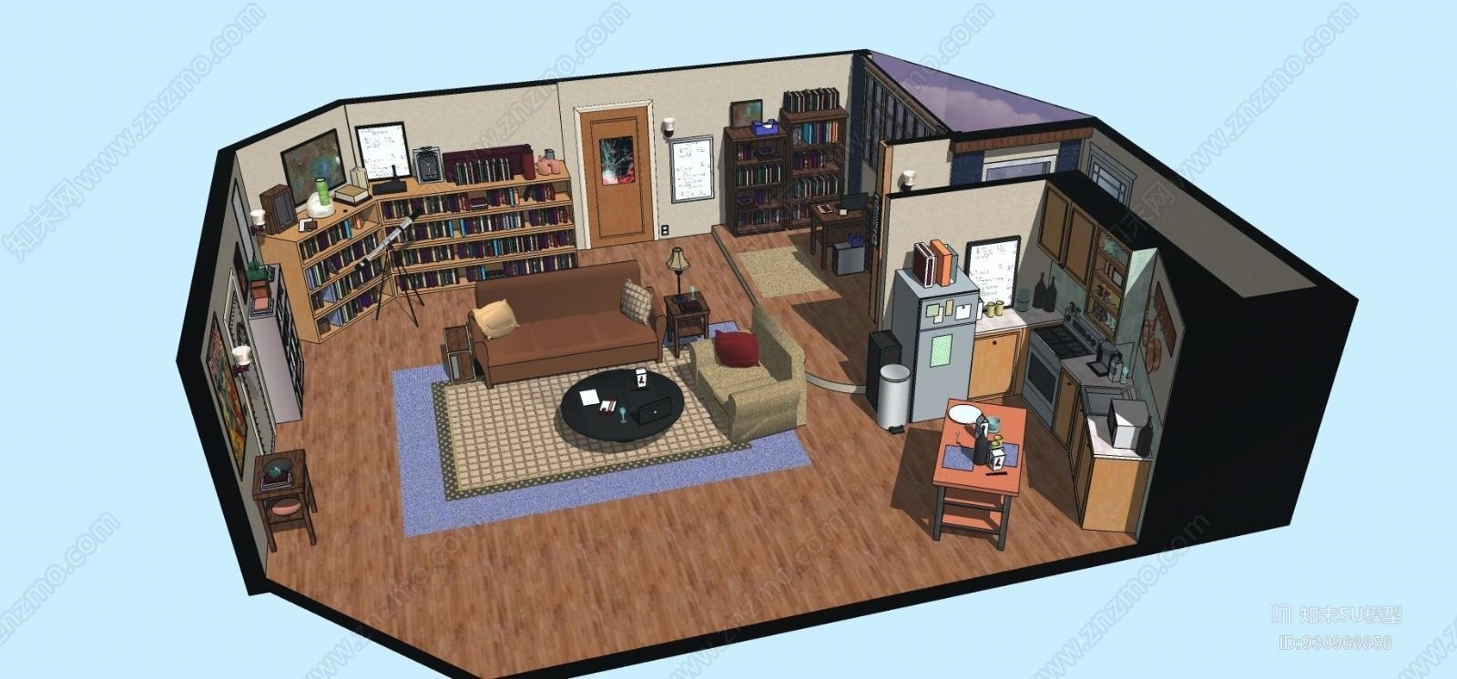 室内家装整体模型纸盒箱SU模型下载【ID:930968858】