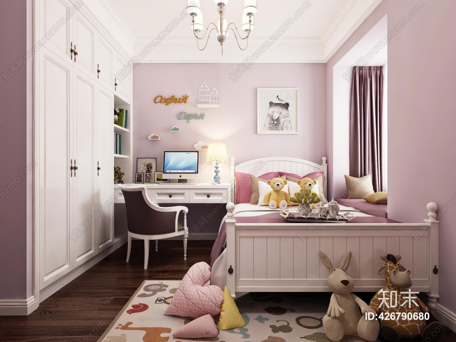 美式女孩房书桌儿童房3D模型下载【ID:426790680】