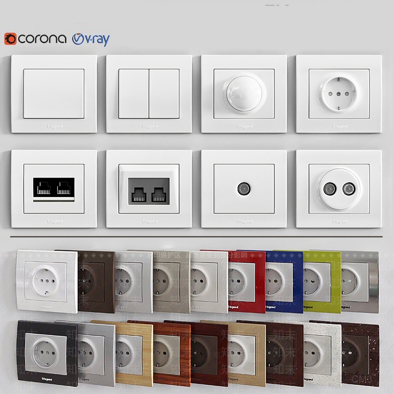 现代开关插座面板3D模型下载【ID:733394315】