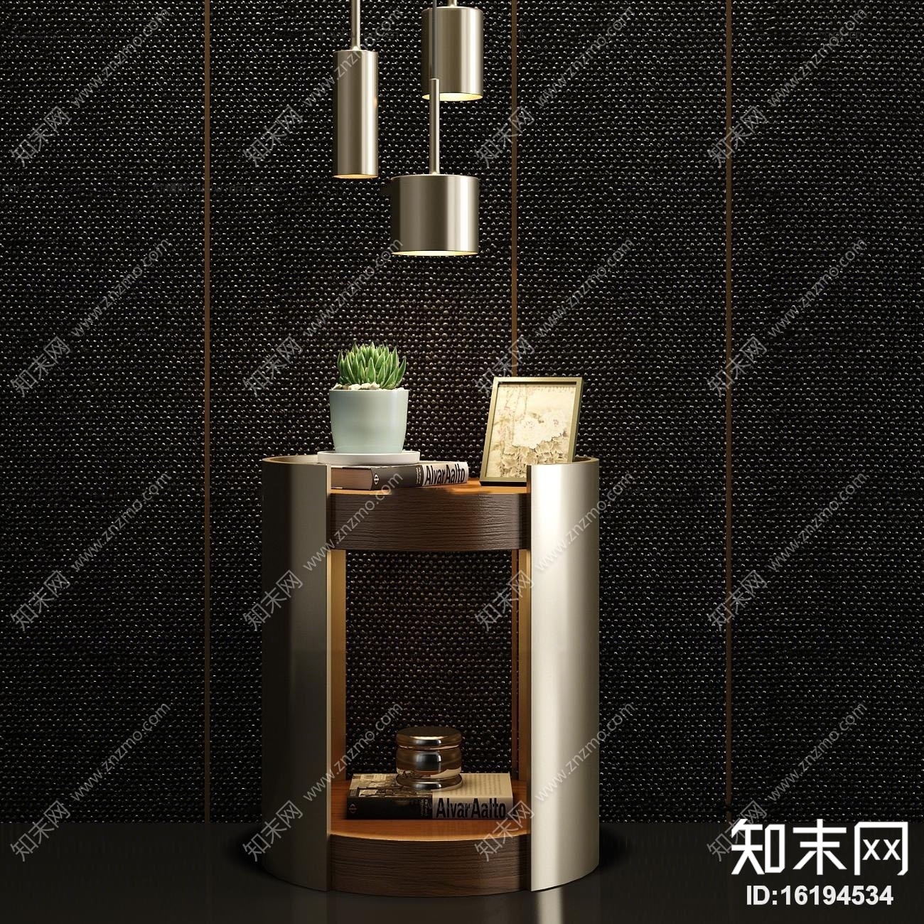 现代金属实木角几饰品组合3D模型下载【ID:16194534】