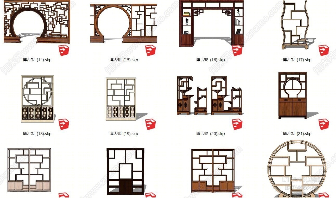 新中式风格博古架SU模型下载【ID:746059459】