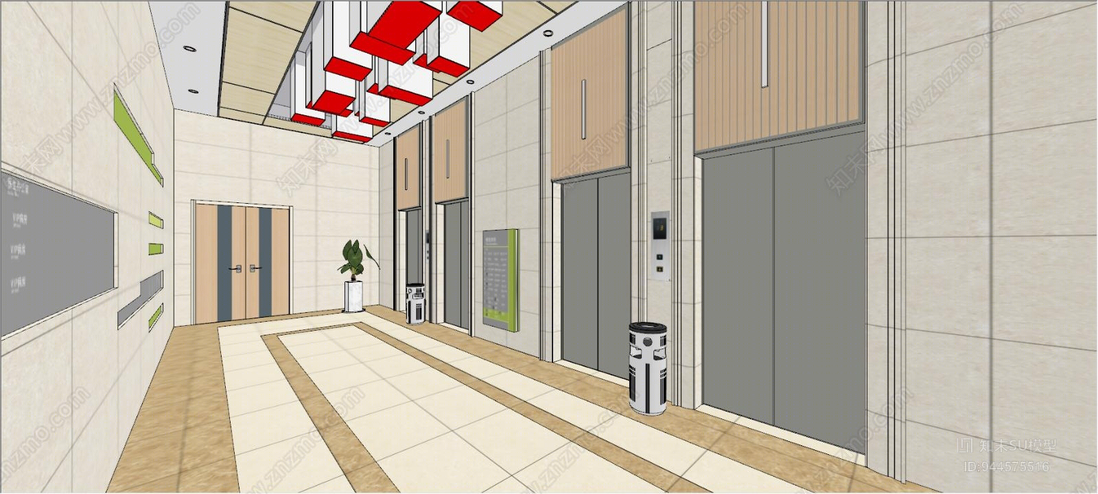 中式酒店电梯厅SU模型下载【ID:944575516】