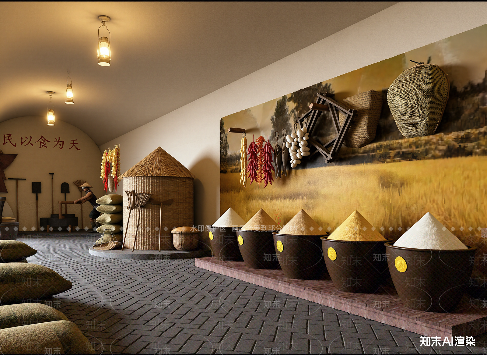 复古农产品展厅3D模型下载【ID:1214793225】