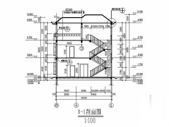 某三层小康农居建筑施工图（300平方米）cad施工图下载【ID:165938169】