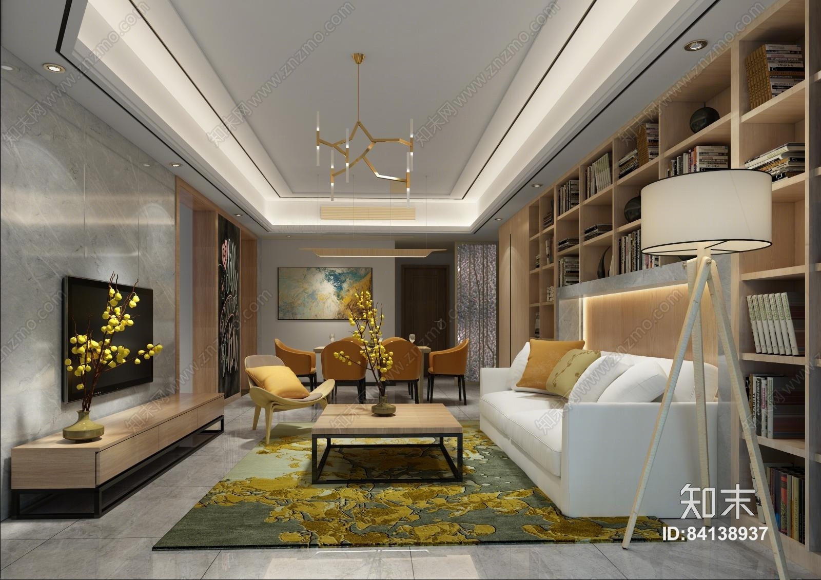 现代时尚家居整体模型客厅卧室餐厅3D模型下载【ID:84138937】