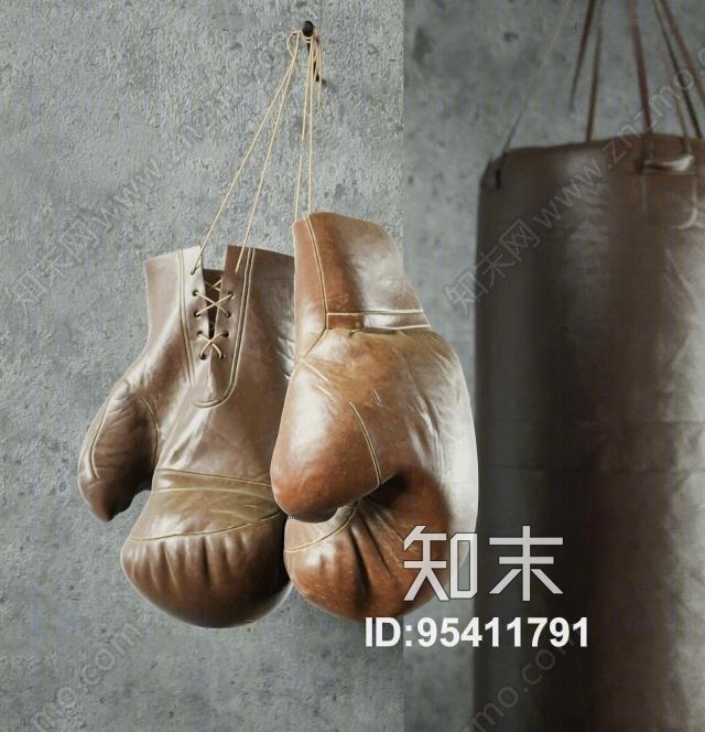 现代拳击沙袋拳击手套组合3D模型下载【ID:95411791】