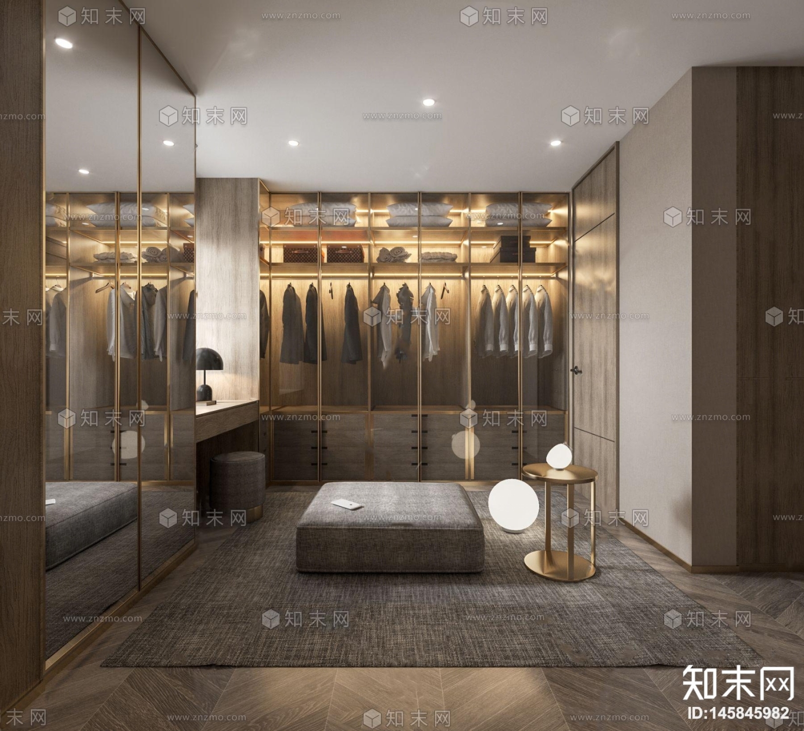 现代轻奢衣帽间3D模型下载【ID:145845982】