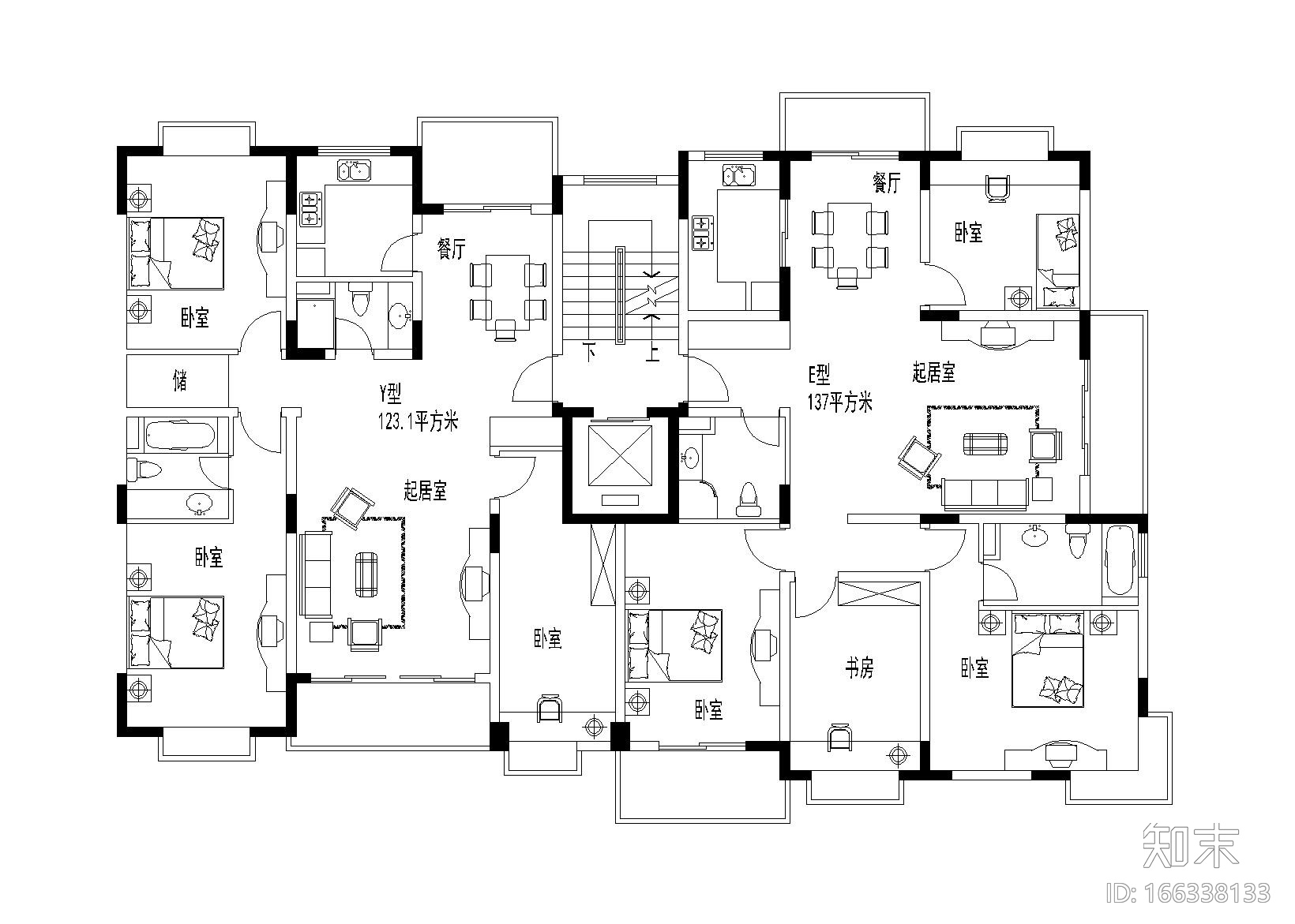 某住宅小区设计户型图施工图下载【ID:166338133】