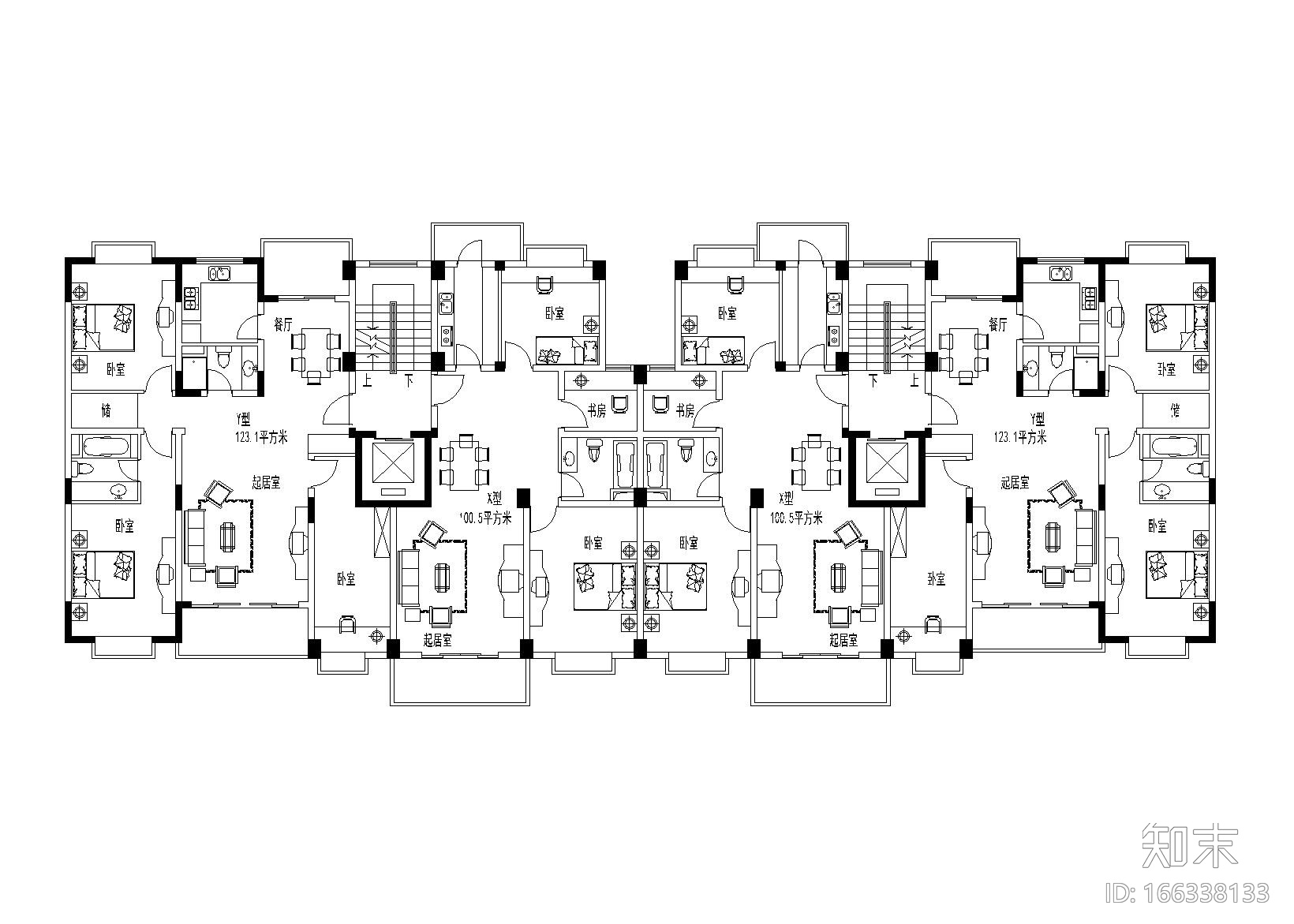 某住宅小区设计户型图施工图下载【ID:166338133】