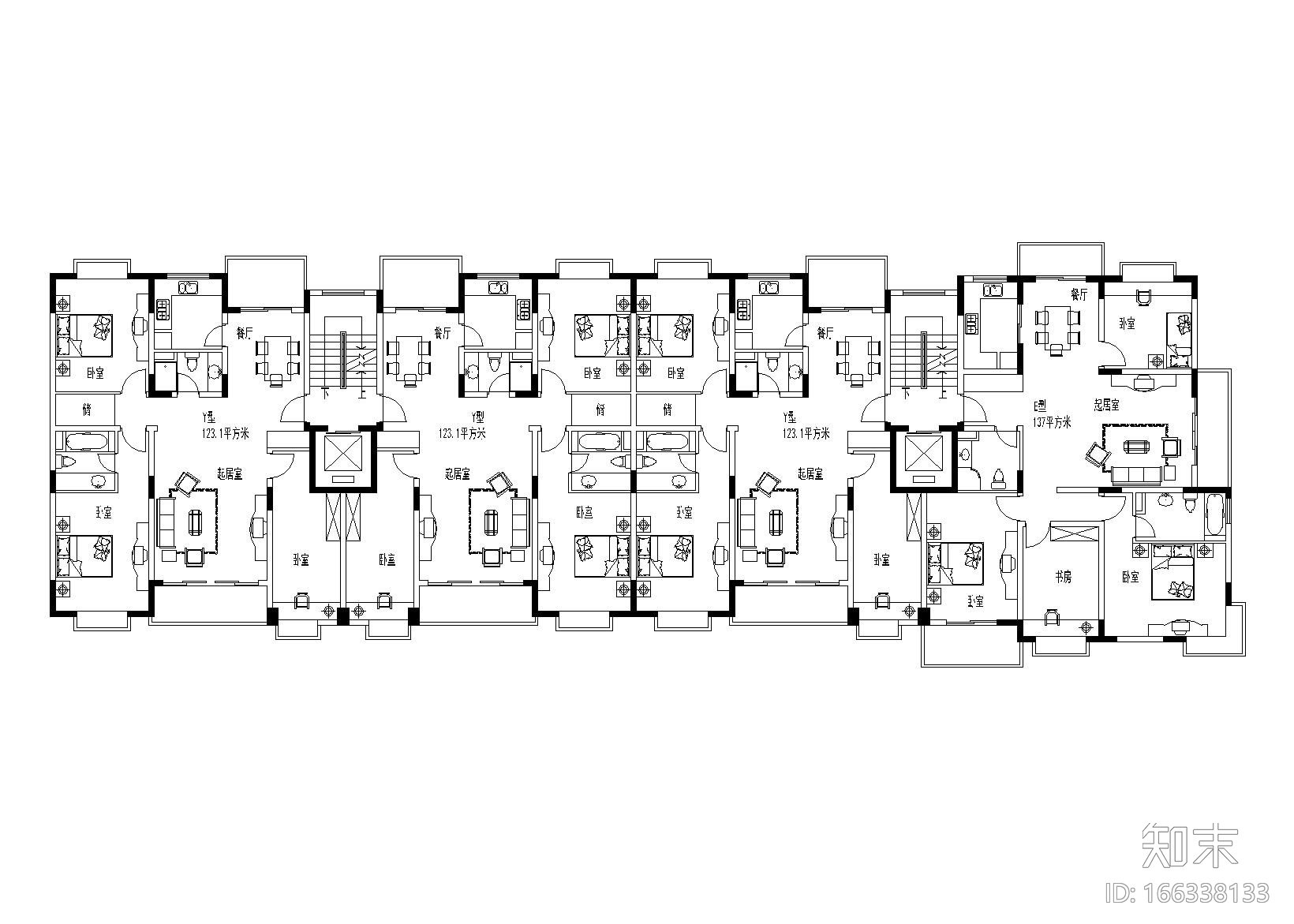 某住宅小区设计户型图施工图下载【ID:166338133】